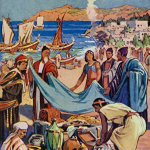 Traders at Carthage (colour litho)