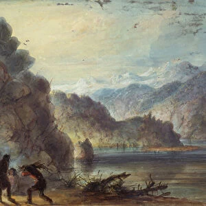 Trappers Encampment, Lake Scene, Wind River Mountains, c. 1837 (pencil, w / c and gouache on paper)