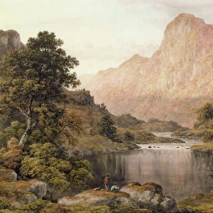 Travellers beside a lake in the Lake District, 1830 (w/c on paper)