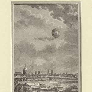 Traversee de Paris en ballon par Pilatre de Rozier et le marquis d Arlandes, le 21 novembre 1783 (engraving)