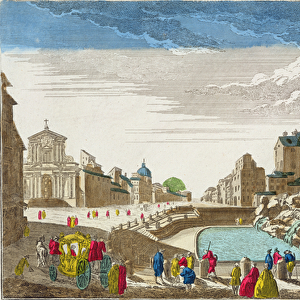 The Trevi Fountain, Rome (coloured engraving)