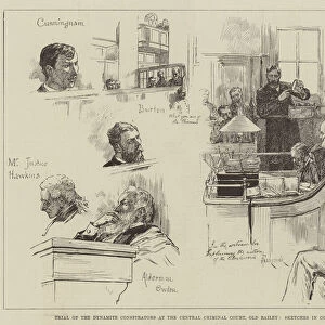 Trial of Dynamite Conspirators at the Central Criminal Court, Old Bailey, Sketches in Court (engraving)