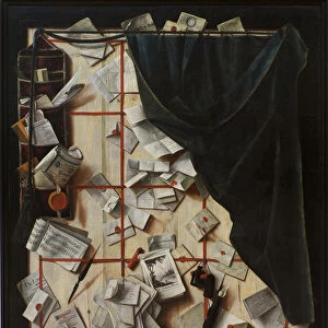 Trompe l oeil. Board Partition with Letter Rack and Music Book, 1668 (oil on canvas)