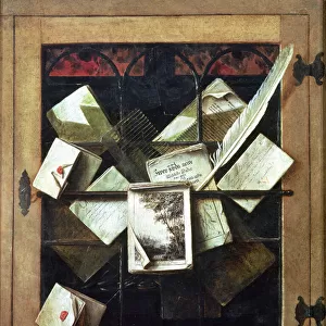 Trompe l oeil with letters and notebooks, 1665 (oil on canvas)
