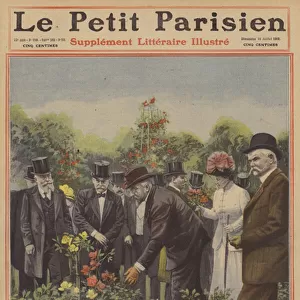 Tsar Ferdinand I and Tsaritsa Eleonore of Bulgaria visiting the rose garden in the Parc de Bagatelle, Paris (colour litho)