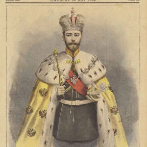 Tsar Nicholas II of Russia in his coronation robes (colour litho)