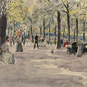 The Tuileries Gardens, Paris, c. 1925 (ink & w / c on paper)