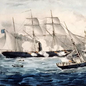 U. S. sloop of war off Cherbourg, France, Sunday June 19th. 1864. Illustration by Currier & Ives. c1864