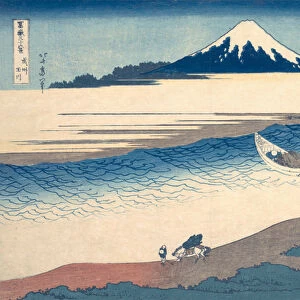 Ukiyo-e Print of the Tama River and Mt. Fuji by Hokusai, 1823-29 (colour woodblock print)