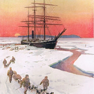 Unloading the Terra Nova in McMurdo Sound, illustration from Brave Deeds by Brave Men by C. Sheridan Jones, pub. 1922 (litho)