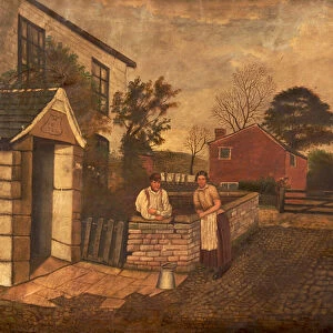 Untitled (three figures outside a Cottage dated 1720), c. 1830-70 (oil on canvas)