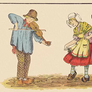 V for Fiddler and Villageoise, around 1920 (print)