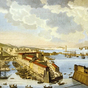 Valletta, Malta, 1780 (coloured engraving)