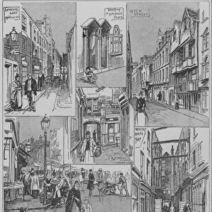 Vanishing London: Clare Market and its surrounding streets shortly before demolition, 1891 (engraving)