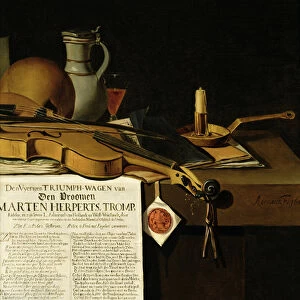 Vanitas still life homage to Admiral Marten Herpertszwoon Tromp, 1655