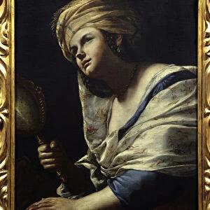 Vanite Woman with Turban and Mirror - Painting by Mattia Preti (1613-1699