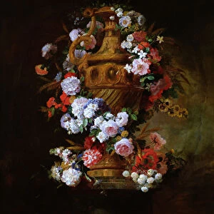 Vase surrounded by a garland of flowers (oil on canvas)