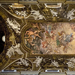 Vault of the Church of Santa Maria della Vittoria in Rome, fresco depicting the victory of the Virgin Mary over heresy, the fall of the rebel angels, carried out in 1675 by Giovanni Domenico Cerrini (1609-1681), Construction of the 17th century