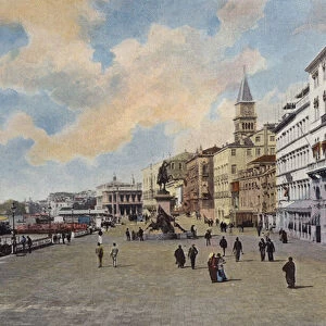 Venise, Quai Des Esclavons, Statue De Victor-Emmanuel (colour photo)