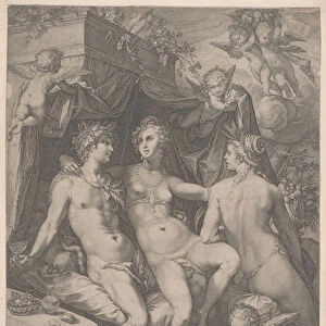 Venus Seated on a Bed between Bacchus and Ceres, 1600 (engraving)