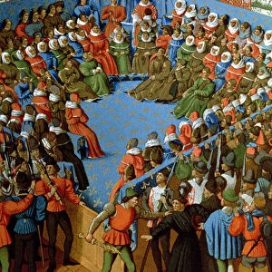 Verdict on Jean, Duke of Alencon, accused of having conspired with the English against the French, facsimile of a 15th century manuscript by Jean Fouquet (colour litho)