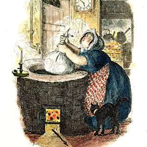 Victorian Christmas card titled The Christmas Pudding