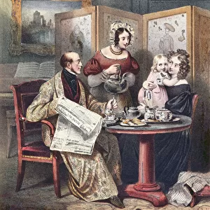 Victorian family at breakfast, c. 1840 (colour litho)