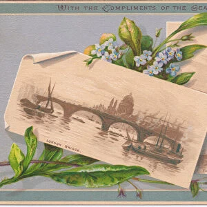 A Victorian greeting card of London Bridge and the Monument, London, c