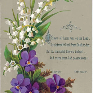 A Victorian Greeting Card of Violets and Snowdrops, circa 1880 (coloured lithograph)
