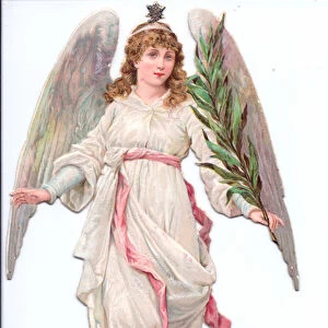 A Victorian Paper Scrap Relief of an angel holding a laurel branch, c. 1880 (colour litho)