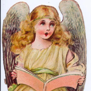 A Victorian Paper Scrap Relief an angel holding an open book, c. 1880 (colour litho)