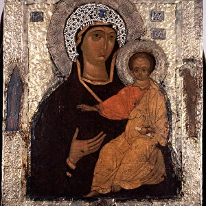 "Vierge Hodegetria (Hodigitria) "Icone russe. Peinture sur bois du 14eme siecle. State Open-air Museum of the Trinity Lavra of St. Sergius, Sergyev Possad
