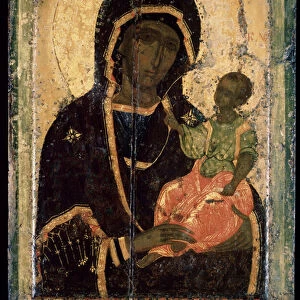 "Vierge Hodegetria (Hodigitria)"icone russe. Peinture sur bois. vers 1360. State Tretyakov Gallery, Moscou
