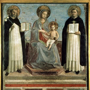 "Vierge a l enfant entoures de Saint Dominique de Guzman (1170-1221), fondateur de l Ordre des Dominicains et de Saint Thomas d Aquin (1225-1274) docteur de l eglise"