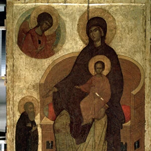 "Vierge a l enfant et saint Serge"Icone russe. Peinture sur bois du 15eme siecle State History Museum, Moscou