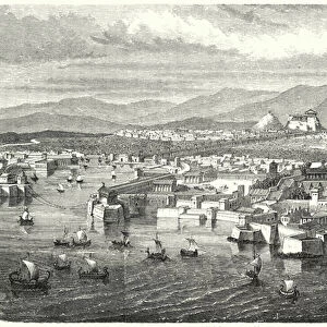 View of ancient Athens from Piraeus (engraving)