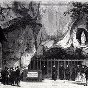 View of the cave of Lourdes in the High Pyrenees where the Virgin appeared to Bernadette