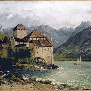 View of the Chillon Castle on the lake Geneva (oil on canvas, 1875)