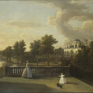 View of Chiswick Villa from a balcony above the Cascade with the lake