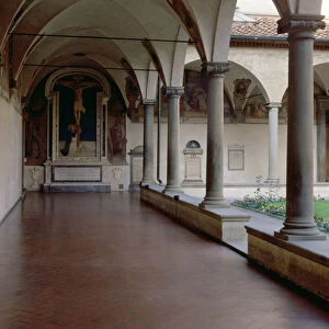 View of the Cloister of S. Antonino with the Crucifixion with St. Dominic by Fra Angelico (1387-1455) (photo)