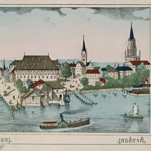 View of Constance showing the harbour, Konzil and cathedral, from Neuruppiner Bilderbogen
