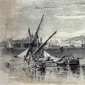 View of Corfu in Greece from the island of Vido. Engraving from the beginning of the 19th
