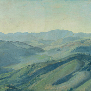 View of the countryside in the Tyrol, c. 1842 (oil on paper mounted on card)
