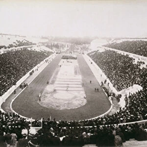 View of the first official Olympic Games in Athens, 1896 (b / w photo)
