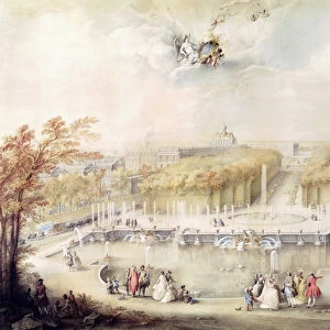 View of the Gardens and the Chateau of Versailles from the Neptune Fountain (gouache)