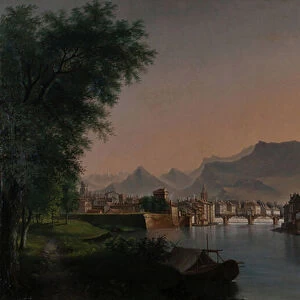 View of Grenoble in the 19th century (Oil on canvas)