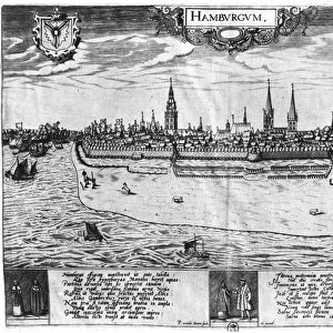 View of Hamburg (engraving) (b / w photo)