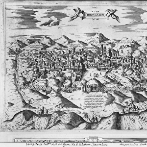 View of Jerusalem, 1570 ? (engraving) (b / w photo)
