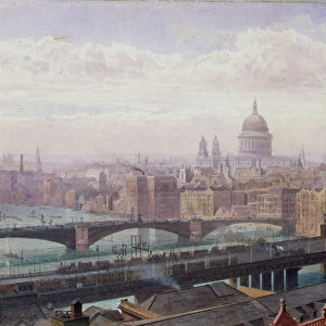 View of London showing St Pauls and Canon Street Station from Southwark Bridge