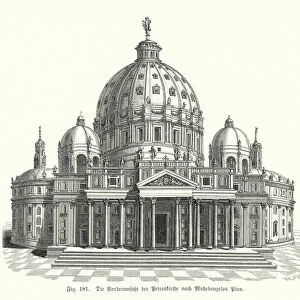 View of Michelangelos design for the facade of St Peters Basilica, Rome, Italy (engraving)